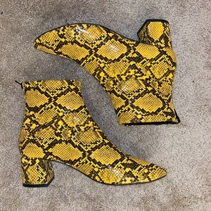 Mango snake skin heeled boot - yellow